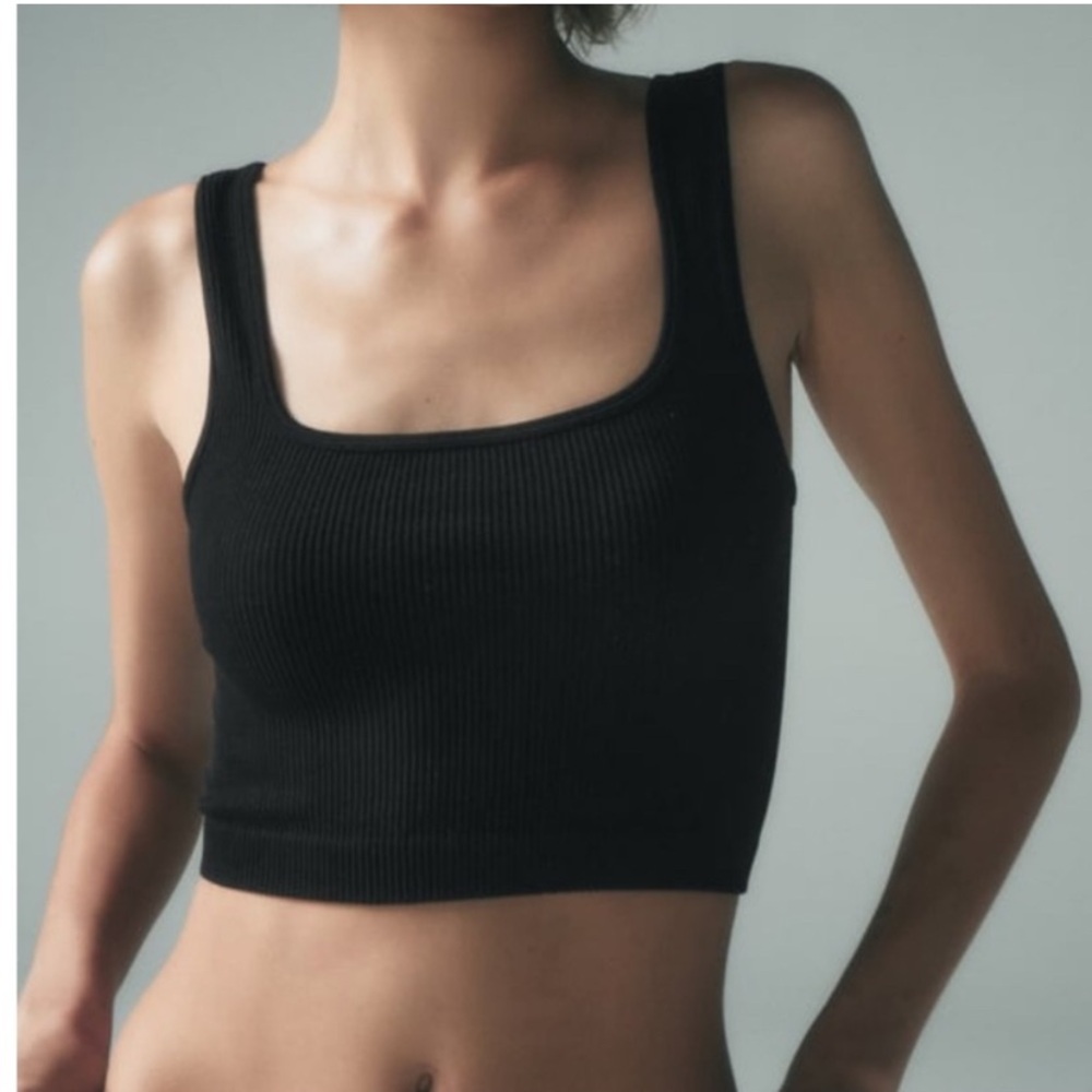 ZARA Black Seamless Knit Ribbed Crop Tank Top Size XS-S